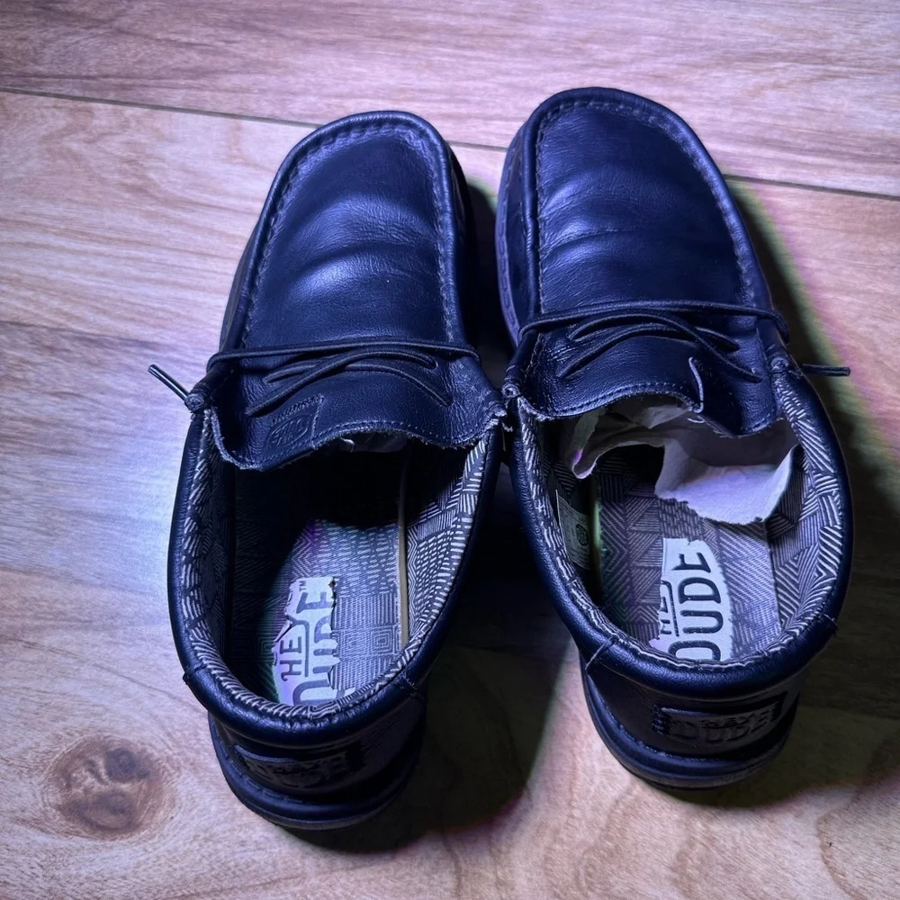 Hey Dude Men's Black Leather Loafers